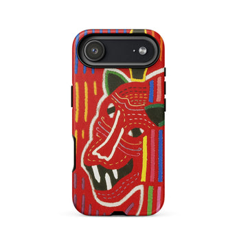 Roaring Tiger Appliqué - Mola Embroidery Phone Case Iphone 17 Air / Matte Red Black Phone Case Colorful Abstract Design Stylized
