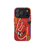 Roaring Tiger Appliqué - Mola Embroidery Phone Case Iphone 17 Pro / Matte Red Black Phone Case Colorful Abstract Design Made Mola-inspired
