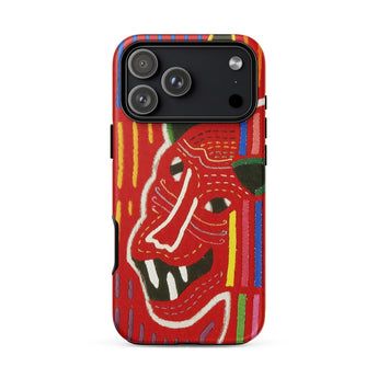 Roaring Tiger Appliqué - Mola Embroidery Phone Case Iphone 17 Pro Max / Matte Red Tiger Face Phone Case Black White Stripes Mola-inspired