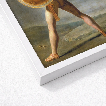White Framed Art Print Classical Painting Warrior’s Legs Roman Warrior, Jacques-louis David’s, Fixes, Spear Arm Locked, Skyward, Churning