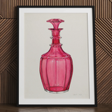 Rose Pink Carafe - Janet Riza 1930s glaswerk kunstdruk / Canvas, 24x32’’ / 61x81cm / Zwarte lijst / Passe-partout, Posters Prints & Visual
