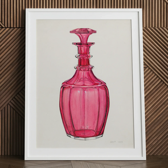 Rose Pink Carafe - Janet Riza 1930s glaswerk kunstdruk / Canvas, 24x32’’ / 61x81cm / Witte lijst / Passe-partout, Posters Prints & Visual