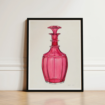 Rose Pink Carafe - Janet Riza 1930s Glassware Art Print / Canvas Vibrant Fuchsia Glass Decanter Faceted Geometric Design Ornate Riza’s,