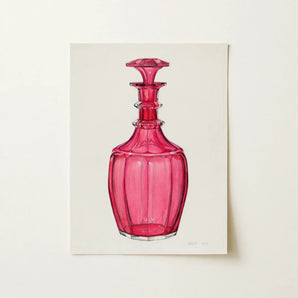 Rose Pink Carafe - Janet Riza 1930s Glassware Art Print / Canvas Vibrant Fuchsia Glass Decanter Faceted Geometric Design Ornate Riza’s,