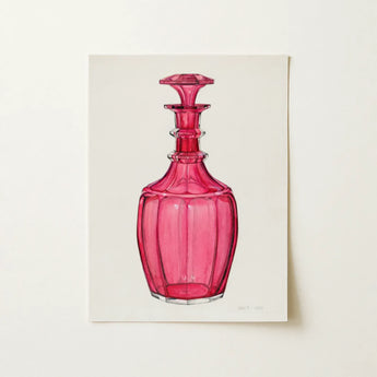 Rose Pink Carafe - Janet Riza 1930s Glassware Art Print / Canvas Vibrant Fuchsia Glass Decanter Faceted Geometric Design Ornate Janet