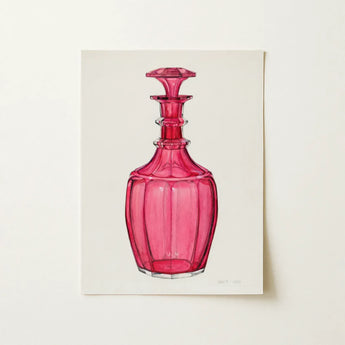 Rose Pink Carafe - Janet Riza 1930s Glassware Art Print / Canvas Vibrant Fuchsia Glass Decanter Faceted Geometric Design Ornate Riza’s,