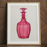 Rose Pink Carafe - Janet Riza 1930s Glassware Art Print / Canvas Vibrant Fuchsia Glass Decanter Faceted Geometric Design Ornate Janet