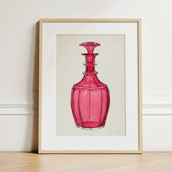 Rose Pink Carafe - Janet Riza 1930s Glassware Art Print / Canvas Vibrant Fuchsia Glass Decanter Faceted Geometric Design Ornate Riza’s,