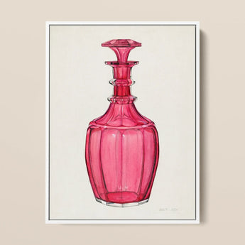 Rose Pink Carafe - Janet Riza 1930s Glassware Art Print / Canvas Vibrant Fuchsia Glass Decanter Faceted Geometric Design Ornate Janet