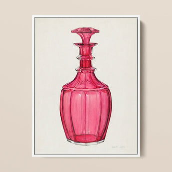 Rose Pink Carafe - Janet Riza 1930s Glassware Art Print / Canvas Vibrant Fuchsia Glass Decanter Faceted Geometric Design Ornate Riza’s,