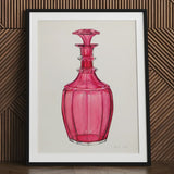 Rose Pink Carafe - Janet Riza 1930s Glassware Art Print / Canvas Vibrant Fuchsia Glass Decanter Faceted Geometric Design Ornate Riza’s,