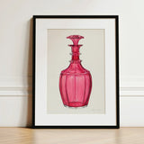 Rose Pink Carafe - Janet Riza 1930s Glassware Art Print / Canvas Vibrant Glass Decanter Faceted Geometric Design Ornate Riza’s, Decorative
