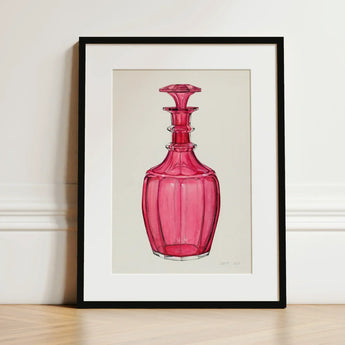 Rose Pink Carafe - Janet Riza 1930s Glassware Art Print / Canvas Vibrant Glass Decanter Faceted Geometric Design Ornate Riza’s, Decorative