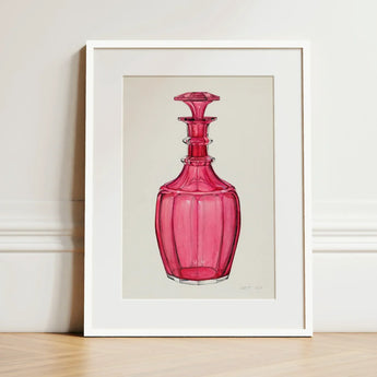 Rose Pink Carafe - Janet Riza 1930s Glassware Art Print / Canvas Vibrant Glass Decanter Faceted Geometric Design Ornate Riza’s, Decorative