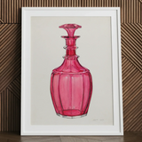 Rose Pink Carafe - Janet Riza 1930s Glassware Art Print / Canvas Vibrant Pink Glass Decanter Faceted Geometric Design Ornate Janet Riza’s