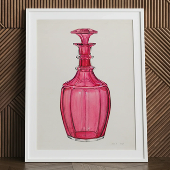 Rose Pink Carafe - Janet Riza 1930s Glassware Art Print / Canvas Vibrant Pink Glass Decanter Faceted Geometric Design Ornate Janet Riza’s