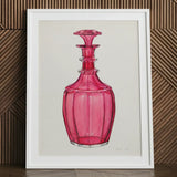 Rose Pink Carafe - Janet Riza 1930s Glassware Art Print / Canvas Vibrant Glass Decanter Faceted Geometric Design Ornate Riza’s, Decorative
