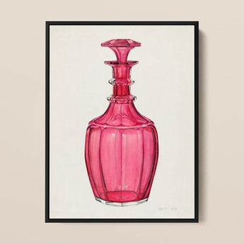 Rose Pink Carafe - Janet Riza 1930s Glassware Art Print / Canvas Vibrant Glass Decanter Faceted Geometric Design Ornate Riza’s, Decorative