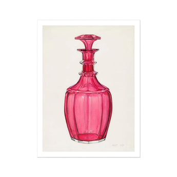 Rose Pink Carafe - Janet Riza 1930s glaswerk kunstdruk / Canvas, 12x16’’ / 31x41cm / Zonder lijst / Witte rand, Posters Prints & Visual