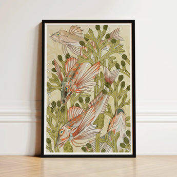 Framed Art Print Stylized Fish Among Green Coral-like Auguste Racinet, Maurice Pillard Verneuil, Nouveau