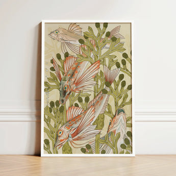 Framed Artwork Intricately Illustrated Fish Among Stylized Green Auguste Racinet, Maurice Pillard Verneuil, Art Nouveau Print