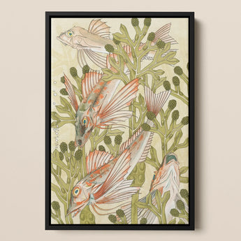 Rouget - Maurice Pillard Verneuil Art Nouveau Print / Canvas Black-framed Artwork Illustrated Scene Fish Among Green Seaweed Auguste