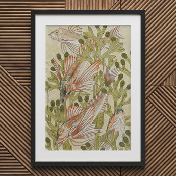 Rouget - Maurice Pillard Verneuil Art Nouveau Print / Canvas Framed Artwork Intricately Illustrated Fish Among Green Seaweed Auguste