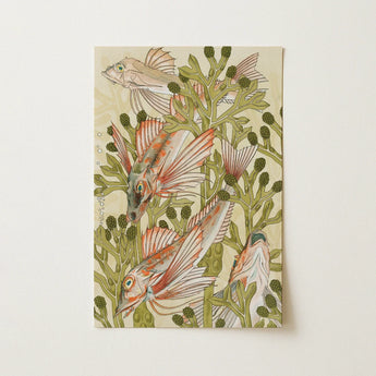 Rouget - Maurice Pillard Verneuil Art Nouveau Print / Canvas Rectangular Art Print Intricately Illustrated Fish Among Green Auguste