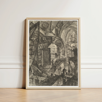 Framed Black-and-white Architectural Sketch Light Wood Frame Giovanni Battista Piranesi, Fine Art, Endless Cross-hatching