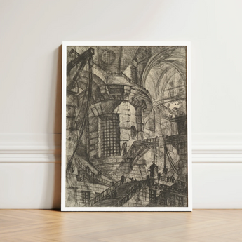 Framed Black-and-white Architectural Sketch Print Simple White Frame Giovanni Battista Piranesi, Fine Art, Endless Cross-hatching