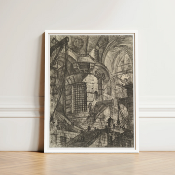 Framed Black-and-white Architectural Sketch White Frame Intricate Interior Giovanni Battista Piranesi, Fine Art, Endless Cross-hatching