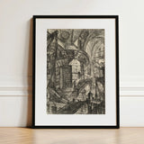 The Round Tower - Giovanni Battista Piranesi Fine Art Print / Canvas Black-framed Artwork Detailed Architectural Sketch Monochrome Tones,