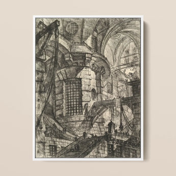 The Round Tower - Giovanni Battista Piranesi Fine Art Print / Canvas Detailed Black-and-white Architectural Sketch Framed White Intricate