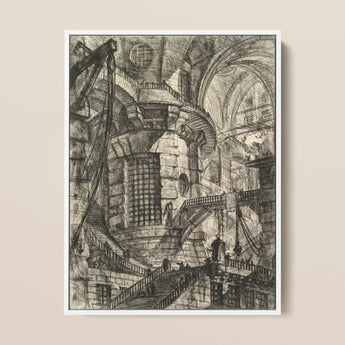 The Round Tower - Giovanni Battista Piranesi Fine Art Print / Canvas Detailed Black-and-white Architectural Sketch Framed White Intricate