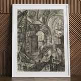 The Round Tower - Giovanni Battista Piranesi Fine Art Print / Canvas Framed Black White Architectural Elaborate Prison Interior Giovanni