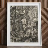 The Round Tower - Giovanni Battista Piranesi Fine Art Print / Canvas Framed Black White Architectural Elaborate Prison Interior, Endless