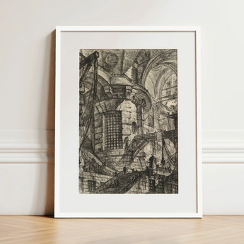 The Round Tower - Giovanni Battista Piranesi Fine Art Print / Canvas Framed Black-and-white Architectural Sketch Minimalist White Frame