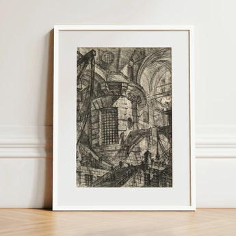 The Round Tower - Giovanni Battista Piranesi Fine Art Print / Canvas Framed Black-and-white Architectural Sketch Minimalist White Frame,