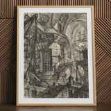 The Round Tower - Giovanni Battista Piranesi Fine Art Print / Canvas Framed Intricate Pen-and-ink Fantastical Multi-level Prison Interior
