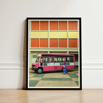 Vibrant Pink White Basfmini Bus Bold Black Retro Kl Street, Colorful, Urban Malaysia