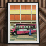 Route 55 - Colorful Kl Street Photography Art Print / Canvas Framed Photograph Vibrant Pink White Vintage Bus Number, Urban Malaysia Prints