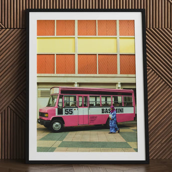 Route 55 - Colorful Kl Street Photography Art Print / Canvas Framed Photograph Vibrant Pink White Vintage Bus Number, Urban Malaysia Prints
