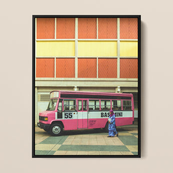 Route 55 - Colorful Kl Street Photography Art Print / Canvas Pink White Vintage-style Bus Bas Mini Bold Body Vibrant Kl Street, Colorful