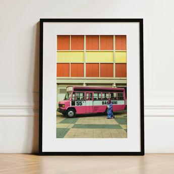 Route 55 - Colorful Kl Street Photography Art Print / Canvas Pink White Vintage-style Bus Basini Framed Black Vibrant, Urban Malaysia Prints