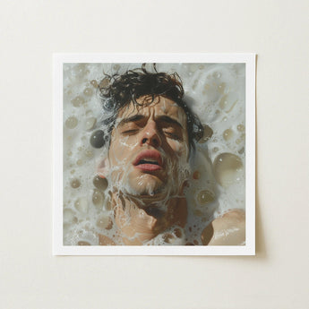 Rub-a-dub - Sexy Gay Dream Art Print / Canvas Framed Square Man Dark Wet Hair Homoerotic, Petit Mort, Prints