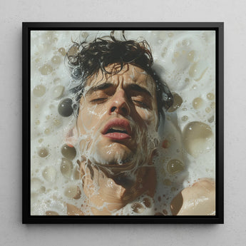 Rub-a-dub - Sexy Gay Dream Art Print / Canvas Black-framed Artwork Man Dark Wet Hair Submerged Soapy Homoerotic, Petit Mort, Prints