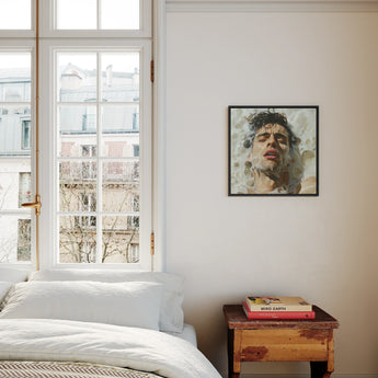Rub-a-dub - Sexy Gay Dream Art Print / Canvas Framed Portrait Man Dark Wet Hair Closed Eyes Homoerotic Art Print, Petit Mort, Gay
