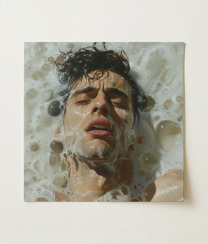 Square-framed Portrait Man Dark Wet Hair Submerged Soapy Homoerotic Art Print, Petit Mort, Gay
