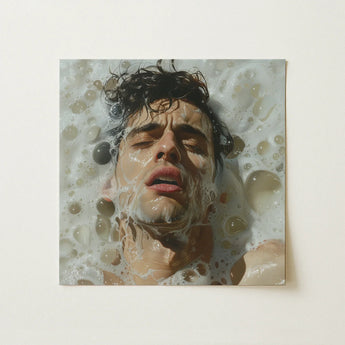 Rub-a-dub - Sexy Gay Dream Art Print / Canvas Square-framed Portrait Man Dark Wet Hair Submerged Soapy Homoerotic, Petit Mort, Prints