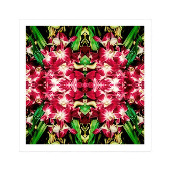 Ruby Reds - Bkk Flower Market Orchid Op Art Print / Canvas Kaleidoscopic Pattern Pink Orchids Green Leaves Arranged Symmetrical Bangkok’s